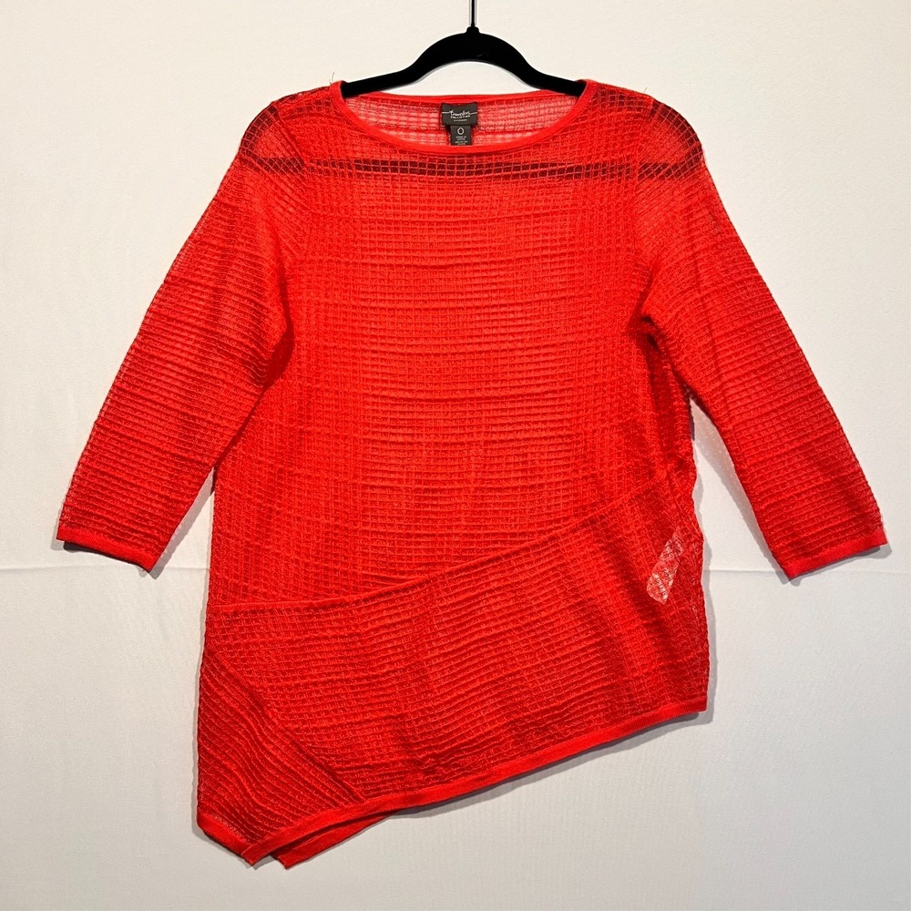Chico's Travelers Blouse Top Sheerā Assymetrical Hem 3/4 Sleeve Red Size 0 US S